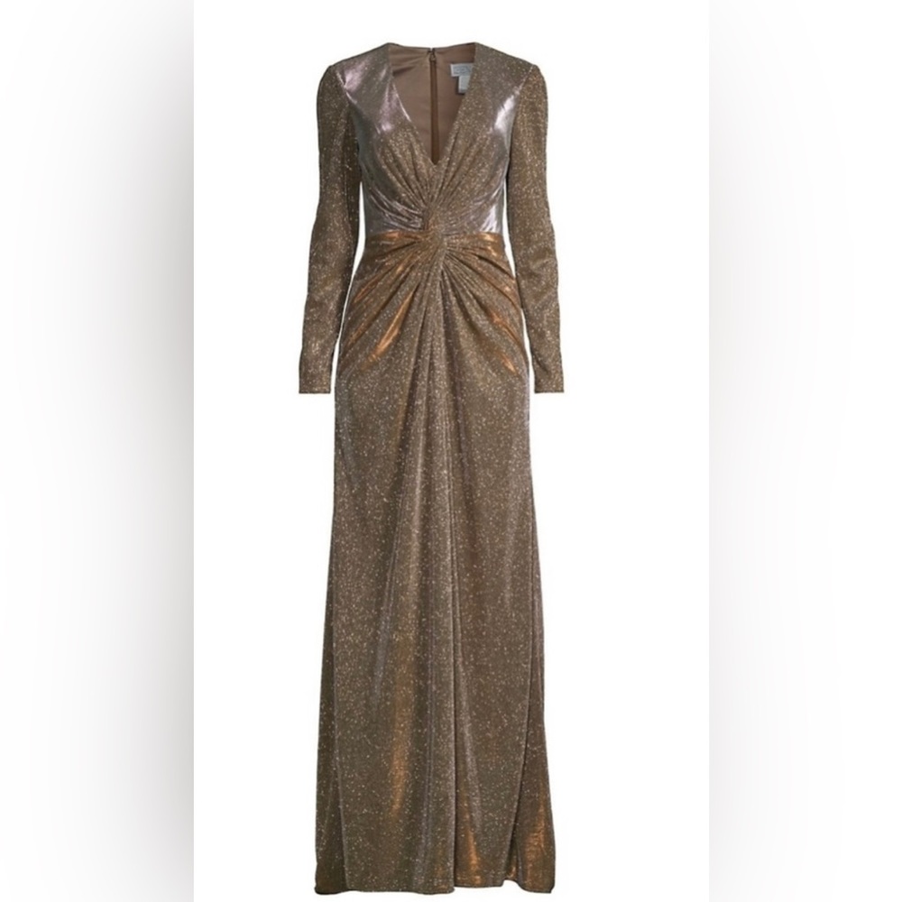 MacDuggal Gold long sleeve evening gown